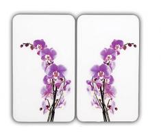 WENKO ProtÃ¨ge-plaque universel Fleurs dÂ´OrchidÃ©es - set de 2, pour tous les types de cuisiniÃ¨res, Verre trempÃ©, 30 x 1.8-4.5 x 52 cm, Multicolore