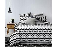 DecoKing Parure de Lit 140x200 cm 1 Taie doreille 50x75 cm Housse de Couette Micro-Fibre Géométrie Géométrique Blanc Noir Waves Hypnosis Collection