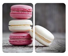 WENKO Plaque de protection en verre universel Macarons - set de 2, pour tous les types de cuisinières, Verre trempé, 30 x 52 cm, Multicolore