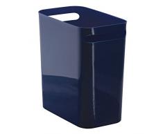 InterDesign Una corbeille à papier, poubelle en plastique avec poignées, conteneur à papier pour bureau, cuisine ou salle de bain, bleu marine