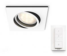Philips Hue Luminaire tÃ©lÃ©commandÃ© Spot encastrÃ© MILLISKIN CarrÃ© Blanc + Dim Switch tÃ©lÃ©commande Hue variateur de lumiÃ¨re - Fonctionne avec Alexa