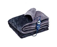 Solac, Couverture chauffante 180 x 140 cm Reikiavik-CT8604, 6 Niveaux de température, arrêt Auto, Tissu Ultra Doux, Lavable, 160W, Flanelle, Bleu ET Gris, 180x140cm