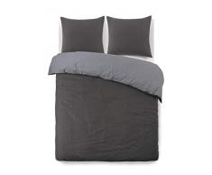Vision Parure Flanelle Bicolore Anthracite/Gris Housse de Couette rÃ©versible 260x240cm avec 2 taies Assortis