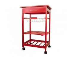 Je Cherche une Idée KB5673 DESSERTE DE Cuisine Rouge 47X37X76CM avec 1 TIROIR + 1 Panier Metal + 1 Plateau + 1 Rangement Bouteille + 4 roulettes