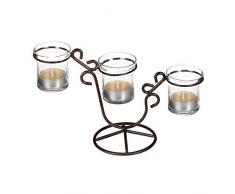 Relaxdays Porte-bougies triple bougeoirs en fonte verre dÃ©coration photophore HxlxP: 15,5 x 25 x 9,5 cm trois supports 3 bougies style moyen-Ã¢ge dÃ©coration, marron