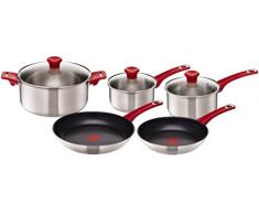 Tefal Set poÃªles et casseroles H801S5 Jamie Oliver Mainstream, 5 piÃ¨ces, Anti-adhÃ©sif, Set de dÃ©part, Acier Inoxydable, Rouge