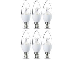 AmazonBasics Petite ampoule bougie LED E14 B35 avec culot Ã vis, 6W (Ã©quivalent ampoule incandescente de 40W), blanc chaud transparent, dimmable - Lot de 6