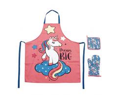 zaska Set Tablier, Gant et manique modÃ¨le Licorne 100% Polyester, Multicolore, Taille Unique