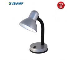 Velamp TL1201-S Lampe Pince, Culot pour Ampoule E27, Compatible LED, Bras Flexible, avec câble et Interrupteur. en métal. pour Chambre denfant, Bureau, Table de Nuit, Chevet, 40 W, Argent