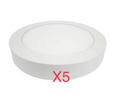 Led Atomant Pack 5 x Plafonnier Downlight LED rond superficie, 18 W, blanc chaud 3000 K. 1 600 lumens effectifs Driver inclus, 225 mm.