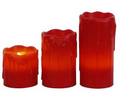 Star 067-89 Bougies avec cire à DEL, kit de 3 pièces, 0.06 W, Rouge, 10 x 5 x 5