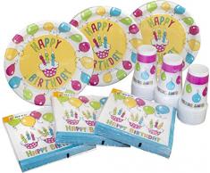 Heku 30005 Lot de 120 pièces jetables pour fêtes avec Assiettes, gobelets et Serviettes, Happy Birthday, 40 x 29 x 7 cm