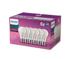 Philips Lot de 6 Ampoules LED Standard Culot B22, 13W équivalent 100W, Blanc Chaud 2700K, Dépolie
