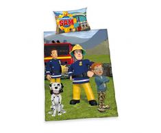 Herding SAM LE POMPIER Parure de Lit Réversible pour Enfants, Housse de Couette 100 x 135 cm, Taie dOreiller 40 x 60 cm, Coton/Renforcé