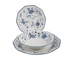 Churchill Roses Bleu Service Table, Earthware, Blanc/Bleu, 18Â unitÃ©s