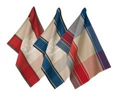 Kela 390149 Frida Lot de 3 Torchons Coton Bleu/Rouge/Beige 50 x 70 cm
