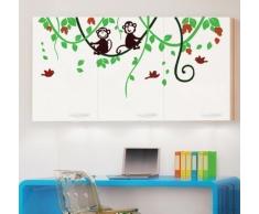 Walplus Autocollant Mural Mignon Monkey Jungle Arbre Amovible Art Décalques Vinyle Décoration de Maison DIY Vivant Chambre Bureau Papier Peint DEnfants Cadeau, Multicolore