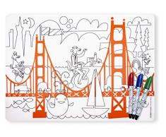 modern-twist Enfants Mark-Mat Coque en Silicone de coloriage Set de Table avec 4Â marqueurs effaÃ§ables Ã Sec, Lettres de lalphabet Animaux, Fun on The Golden Gate, 1 Placemat + 4 Markers