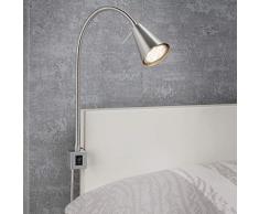 Briloner Leuchten 2080-012 Lampe de lit Ã LED Ã Bras Flexible avec Interrupteur Marche/arrÃªt 400 lumens, 3000 K, 4 W, Nickel Mat