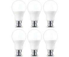 AmazonBasics Ampoule LED Ã baÃ¯onnette B22, 9 W (Ã©quivalent ampoule incandescente de 60W), [Classe Ã©nergÃ©tique A+], Non compatibles avec variateur dintensitÃ©, Blanc Chaud - Lot de 6