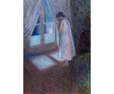 Legendarte PL-066 Peinture de Edvard Munch - Fille par la Fenêtre, Impression Digitale sur Toile, cm. 50x70, Lienzo, Multicolor