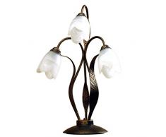 ONLI - Lampe de table 3 lumières en métal marron avec nuances dorées et verres tulipe bancs satinés