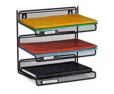 Relaxdays Porte-Lettres Mural en métal avec 3 Compartiments pour Inscriptions A4 et Bureau Noir 32 x 33 x 25 cm