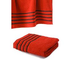 Drap De Bain 100x150 cm 100% Coton - 550 grS/m2 Rouge avec Liserets Noir