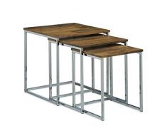Relaxdays Table gigogne lot de 3 HxlxP: 42 x 40 x 40 cm table basse appoint plateau carré en bois avec pieds en métal salon bout de canapé, nature