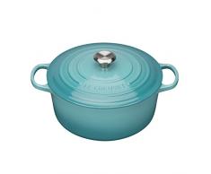 Le Creuset, Cocotte Signature en Fonte Ãmaillée avec Couvercle, à 22 cm, Ronde, Compatible avec Toutes Sources de Chaleur (Induction Incluse), Capacité : 3.3 L, 3.932 kg, Bleu Caraïbes