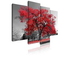Dekoarte 41 - Tableau moderne sur toile monté sur cadre en bois 4 pièces, arbre rouge, 120x90cm
