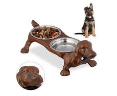 Relaxdays 10028993 Gamelle pour Chien Fonte de Fer antiquitÃ© Eau Croquette Nourriture Bol INOX, 200 ML, HLP 14x43x20,5 cm, Brun, Marron, Double Ã©cuelle