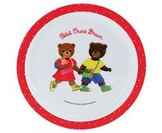 FUN HOUSE 005441 Petit Ours Brun Assiette Micro-ondable pour Enfant, PolypropylÃ¨ne, Blanche, 22 x 22 x 1 cm