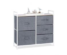 Relaxdays 10023328_530 Meuble rangement 5 commode étagère tiroir tissu HxlxP: 77,5 x 83 x 29 cm, gris, Variante F