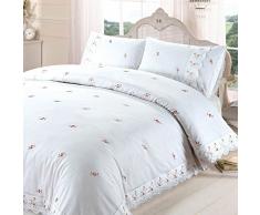 Sophie Parure de lit avec Housse de Couette brodée à Bordure en Dentelle Polycoton Motif Floral Taille Super King