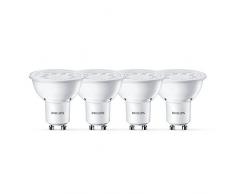 Philips lampe LED, 350Â lumens, 4Â Pack, plastique, GU10, 5Â W, Blanc, 5Â x 5Â x 5,4Â cm, 4Â unitÃ©s