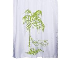 Papillion 180Â x 200Â cm Polyester Palmier Rideau de Douche, Blanc/Vert
