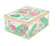 Kanguru BoÃ®te de rangement en carton recyclable FLAMANTS ROSES/ FLAMINGOS pour ranger vÃªtements, armoire, jouets, couleur rose/vert/blanc/beige GRANDE dimension 50 x 39 x 24 cm