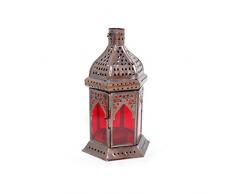 Insideretail 100022 Marocain Lanterne Antique Cuivre/Verre Rouge 11 x 10 x 19 cm Lot de 2