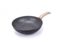 Alluflon Etnea Wood Edition Wok Ã 1Â Manche, Aluminium, Noir, 28Â cm