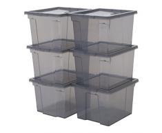 Iris Ohyama, Lot de 6 boîtes de rangement en plastique avec couvercle - Useful Storage Box - USB-S, Gris, 13L, 29 x 24 x 18,5 cm