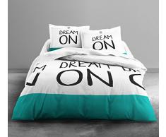 TODAY Enjoy Dream on Color-Parure HC3 : Housse de Couette 220x240 + 2 Taies dâOreiller 100% Coton, 57 Fils, Blanc, Bleu, Noir, 220x240 cm