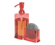 iDesign accessoire rangement avec distributeur savon et porte éponge, rangement cuisine en plastique, distributeur de savon, rouge