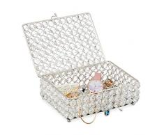 Relaxdays 10027673 Boîte, Rangement Bijou, Verre, Fer, Colliers, Bracelets, Bagues, H x L x P 7 x 19 x 14,5cm, argenté, métal, 1
