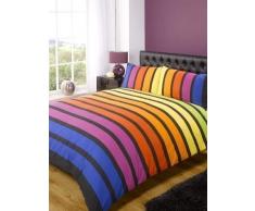 Rapport Soho Ensemble literie Housse de Couette à Bandes Multicolores Bleu, Violet, Orange, Jaune, Vert Taille Unique Linge de lit
