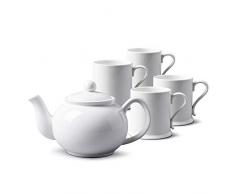 WM Bartleet & â¿Sons 1750 TSET52 Pot de 4 tasses en porcelaine Blanc 900 ml avec 4 tasses Ã thÃ©