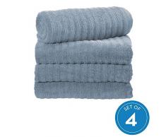 iDesign ensemble serviettes de bain (lot de 4), grands draps de bain en coton au design rayé, set de 4 serviettes de toilette douces pour la douche, baignoire ou sauna, bleu fumé