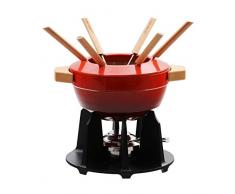Le Creuset, Service Ã Fondue en Fonte ÃmaillÃ©e, 2 PoignÃ©es, Bord de Protection, RÃ©chaud, 6 Fourchettes Ã Fondue, Volume : 2.3 L, Cerise
