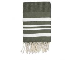Moorish Idol - Fouta Nid dAbeille Lurex- 100cm x 200cm- Vert Kaki/Argent