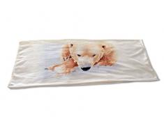 Soleil docre Plaid Polaire Microfibre imprimÃ© Bear, Polyester, Blanc, 150x130 cm